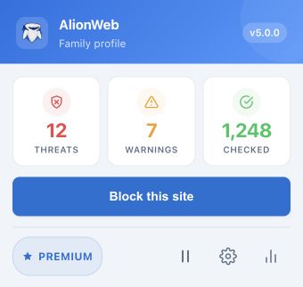 AlionWeb popup with threat, warning, and check counters